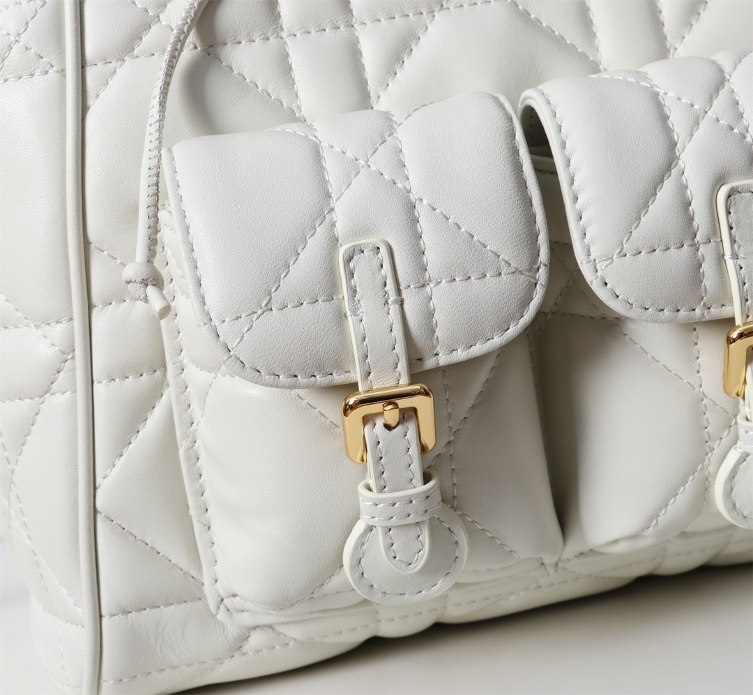 Medium Dior Caro Backpack White Macrocannage Lambskin